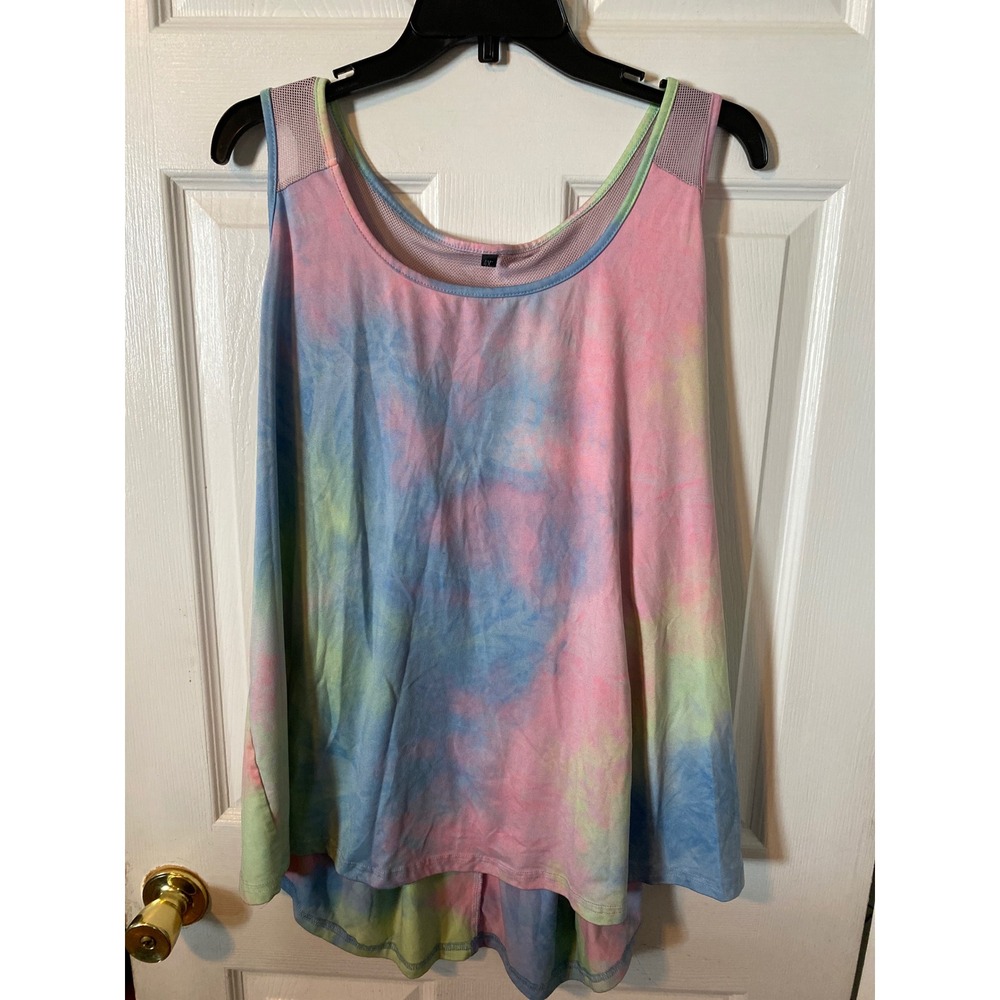 Pastel Tie Dye Racerback Tank Top Mesh Back High Low Hem 4XL